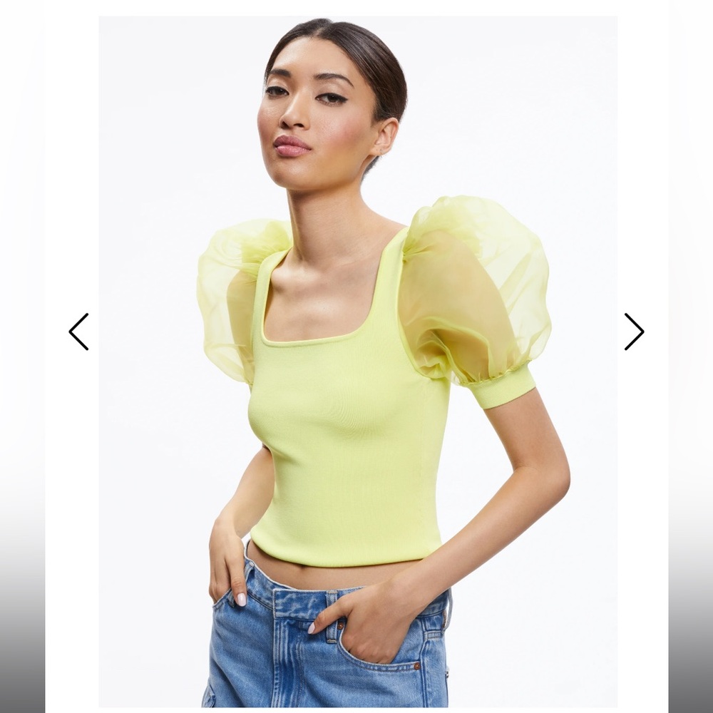 🌸Closet Clean Out🌸 Alice + Olivia Neon Yellow Puff Sleeve Top